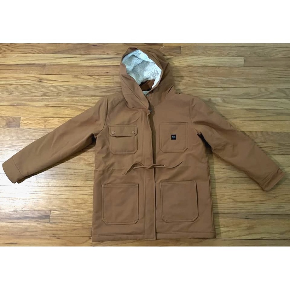 Vans Brown Canvas Sherpa Lined Duck Work Jacket Mens S Hooded Parka Coat